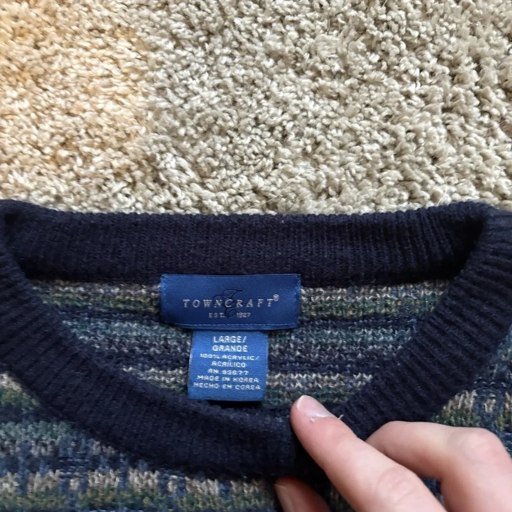 Vintage 90s Town craft Acrylic Multiple Color Sweater Mens Large Cozy - Picture 3 of 7